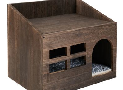 BRAND NEW Durable Wooden Cat Cave Bed Furniture Kitten Sleep Lounge House Bed with Cushion Pad Litter Box for Indoor Cats