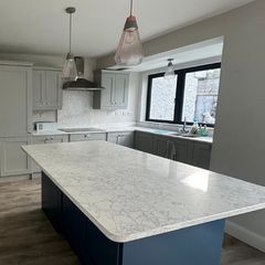 Quartz Kitchen island and counter tops with splashback