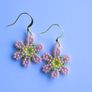 Handmade Beaded Pink Flower Earrings Image 3