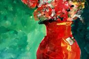Vibrant Orange Floral Acrylic Painting in 12 x 16 inch 190gsm cold pressed watercolour paper.
