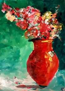 Vibrant Orange Floral Acrylic Painting in 12 x 16 inch 190gsm cold pressed watercolour paper.