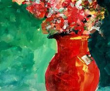 Vibrant Orange Floral Acrylic Painting in 12 x 16 inch 190gsm cold pressed watercolour paper.