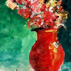 Vibrant Orange Floral Acrylic Painting in 12 x 16 inch 190gsm cold pressed watercolour paper.