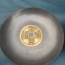 A pair of Vintage 8.5" Chinese pewter and gilded metal Censor Dishes Image 4