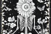 Skull Flower Tapestry Meditation Skeleton Tapestries Floral Vine Starry Night Sky Butterflies Tarot Wall Hanging for Room Decor (MULTIPLE SIZES)