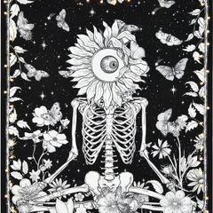 Skull Flower Tapestry Meditation Skeleton Tapestries Floral Vine Starry Night Sky Butterflies Tarot Wall Hanging for Room Decor (MULTIPLE SIZES)