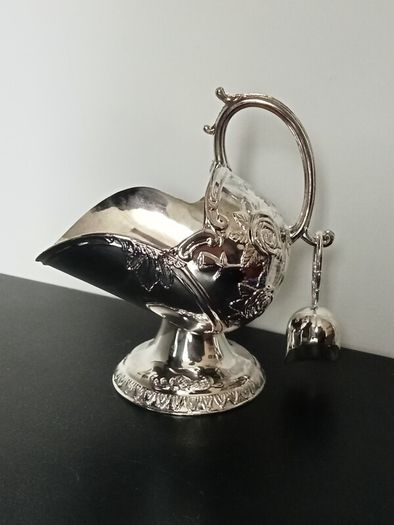 Silver plated sugar scuttle with scoop