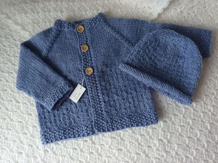 Hand Knit Baby Cardigan & Hat Set: 3-6 Months