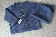 Hand Knit Baby Cardigan &amp; Hat Set: 3-6 Months