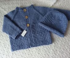 Hand Knit Baby Cardigan & Hat Set: 3-6 Months