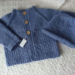 Hand Knit Baby Cardigan & Hat Set: 3-6 Months