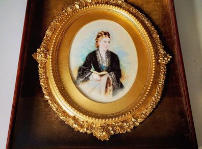 Antique framed portrait on porcelain