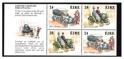 1989 Ireland Motoring Classics Stamp Booklet Pane including unperforated example  Mint Never Hinged (MNH). Hibernian HP31