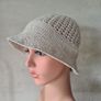 Crochet Hat For Women  Summer Cotton/Linen  Beige Hat Image 3