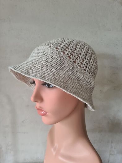 Crochet Hat For Women  Summer Cotton/Linen  Beige Hat