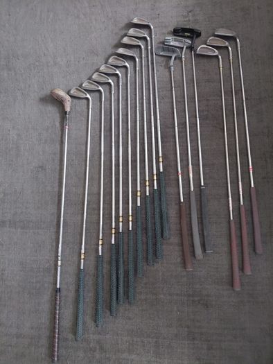 Maxfli golf bag vintage plus golf clubs, golf balls and tees