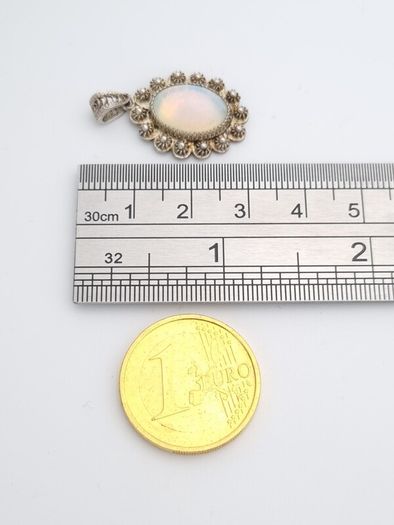 Vintage Ornate Sterling Silver Opalite Pendant