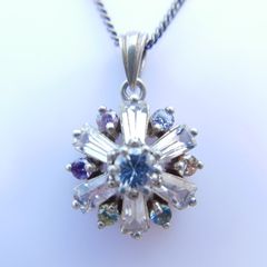 Vintage Blue Sparkle CZ Crystal in Sterling Silver 925 and Necklace length 16" - 6,03g