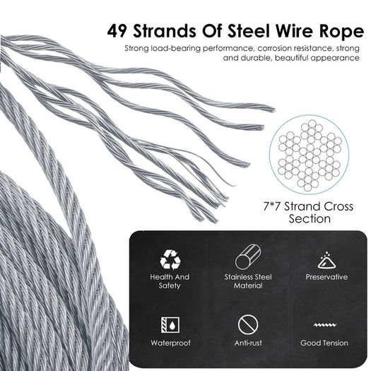 Plant Support,T316 Stainless Steel Trellis for Climbing Plants, Professional System with Wall Brackets 16Holders, 24 m Rope