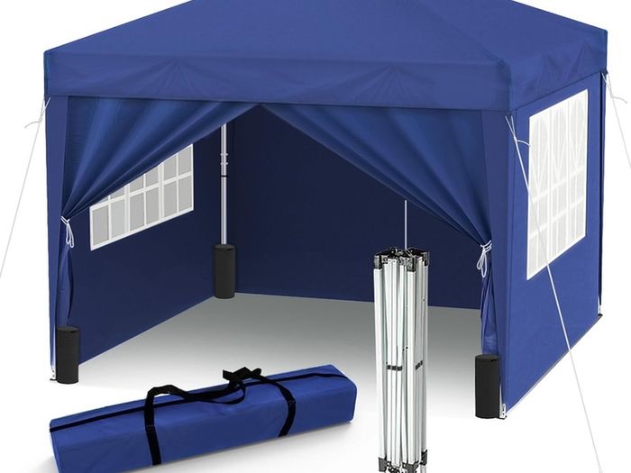 3x3m Pop Up Gazebo Tent with Side Walls 4 Weight Bags And Carry Case Blue