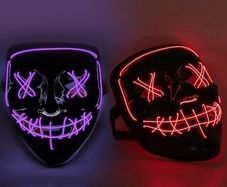 NEW 2 Pack LED Mask Halloween, JIGUOOR LED Purge Mask for Adults Kids, Halloween 3 Modes Light up LED Scary Face Mask for Parties Cosplay, Halloween, Festival, Carnival Costume (Red+Purple)