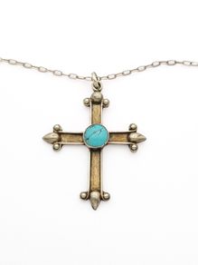 925 Silver Turquoise Accent Cross Necklace