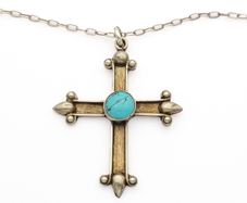925 Silver Turquoise Accent Cross Necklace