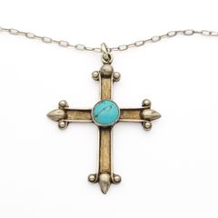 925 Silver Turquoise Accent Cross Necklace