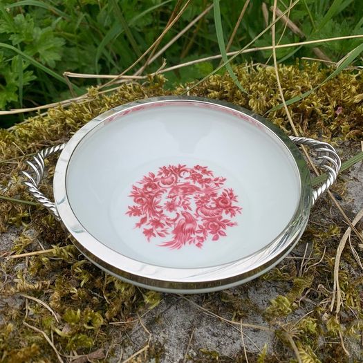 Vintage trinket bowl with solid silver rim