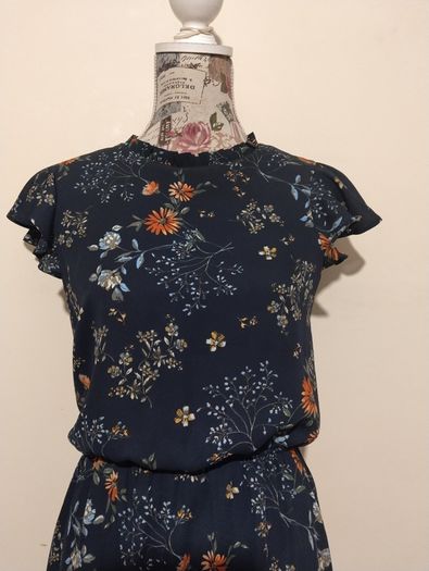 Navy Blue Floral Pocket Dress