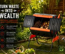 200L Dual Chamber Rotating Compost Bin Garden Composter Tumbler Outdoor Composting Drum with Crank Handle