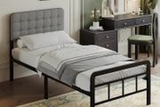 3ft Single Bed Frame with Upholstered Headboard and Footboard, 36cm High