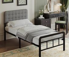 3ft Single Bed Frame with Upholstered Headboard and Footboard, 36cm High