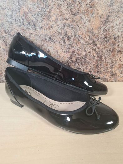 womens CLARKS Somerset Black leather ballerina flats shoes pumps Size UK 4.5 wide fit EU 37.5