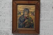 Antique Pine Frame Religious Icon Picture