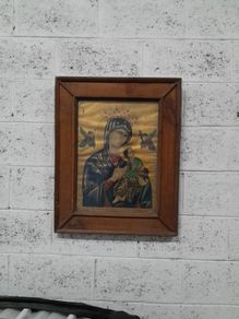 Antique Pine Frame Religious Icon Picture