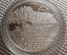 1996 Austria Wolfgang Amadeus Mozart Silver proof 25ecu coin. Official commemorative collection