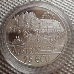 1996 Austria Wolfgang Amadeus Mozart Silver proof 25ecu coin. Official commemorative collection
