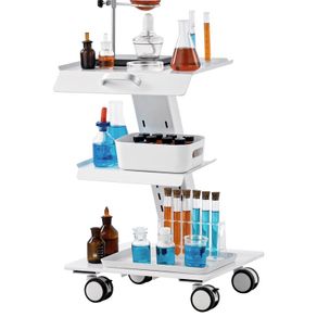 Laboratory Cart, 3-Layer Laboratory Cart with Wheels, Mobile Metal Cart with Swivel Castors, Serving Cart Clinic Cart with Tray and 100 kg Load Capacity, for Laboratory, Clinic, Beauty Salon