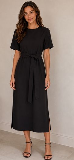 dress bnwt Zara black dress short sleeves with side slits elegant style fits 8/10
