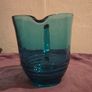 1950's Stepped Ring Base Teal Blue Glass Jug - Made in England Image 2