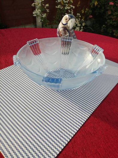 Art Deco Frosted Blue Glass Bowl