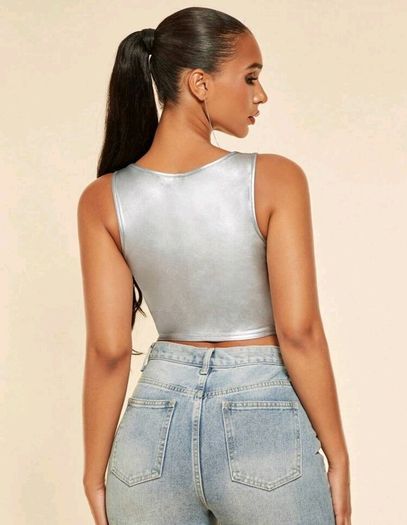 SHEIN BAE Square Neck Asymmetrical Hem PU Leather Tank Top Size S