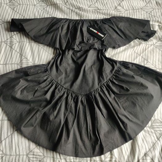 Cameo Rose Black Poplin Tiered Mini Dress , NEW LOOK
