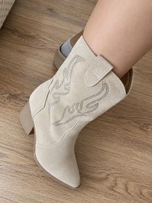 Beige Cowboy Boots with Glitter Detail Size 37