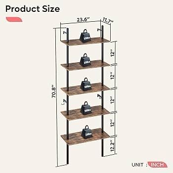 NEW SALE | Ladder Shelf 5-Tier Bookcase Rack 180CM Storage Unit with Metal Frame Floating Wall Shelf for Living Room