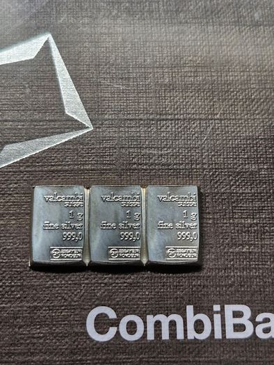 3 x 1 gram Silver Bar's (3 Grams) - Valcambi 999