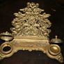Antique Brass Desk Set Inkwell with Letter Holder with Art Nouveau motif 12" x 8" H-8" Image 4