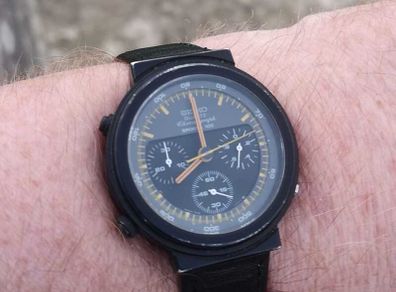 Seiko Black Giugiaro Alien 'Ripley' Chronograph 7A28-7000 Gents Watch 1st Edition circa 1986