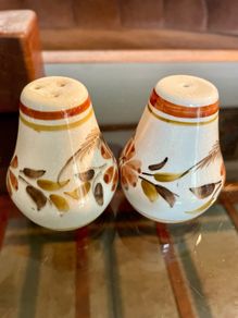 Vintage Set Hand Painted Ceramic Salt & Pepper Shakers Mid Century